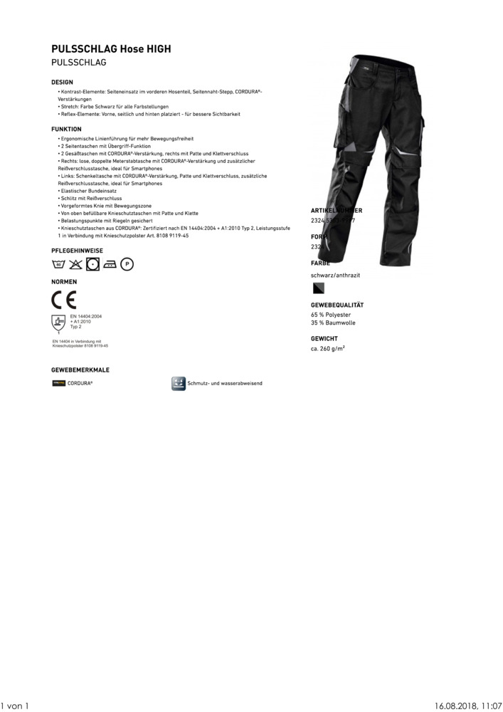 KÜBLER-Workwear-Arbeits-Berufs-Bund-Hose, Pulsschlag, High, 260, MG anthrazit schwarz