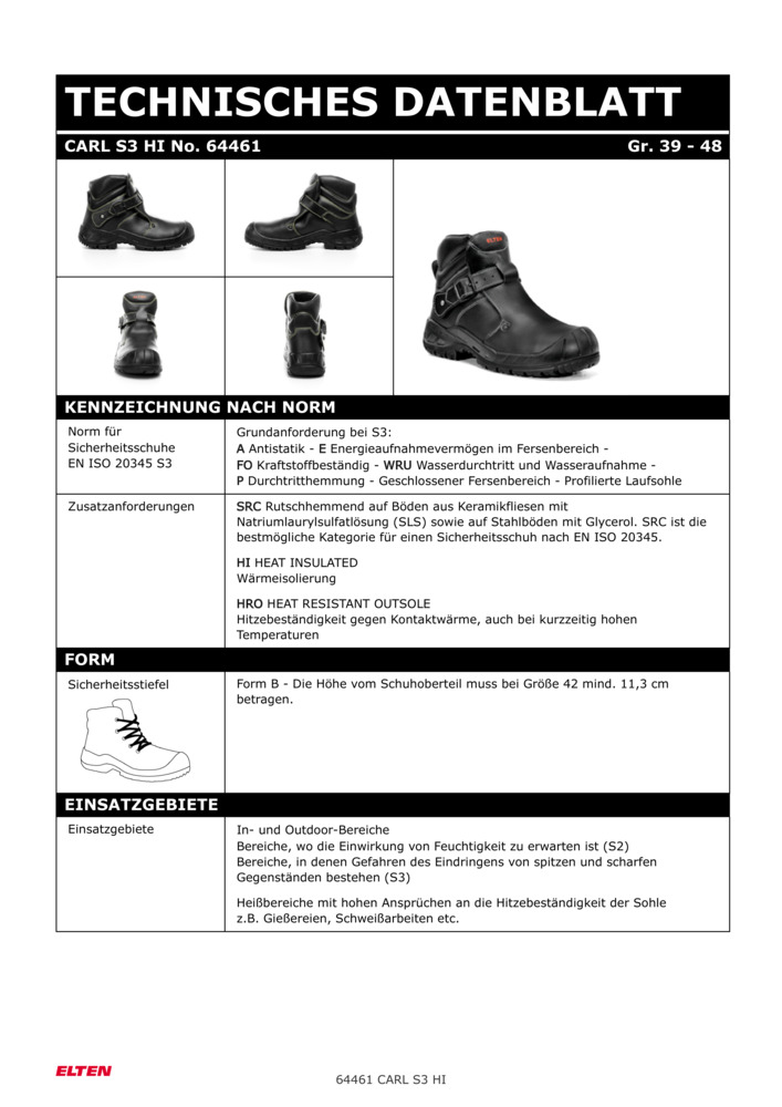 ELTEN-S3-HI-Schweißer-Sicherheits-Arbeits-Berufs-Schuhe, Hochschuhe, mit Schnellverschluss, HI, schwarz CARL