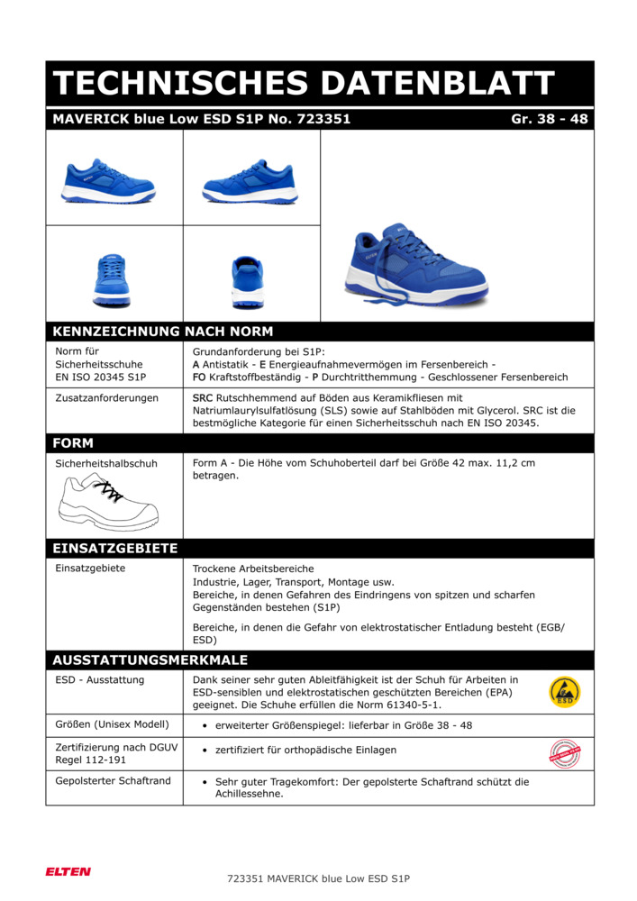 ELTEN-S1P-Sicherheits-Arbeits-Berufs-Schuhe, BLUE Halbschuhe, MAVERICK LOW ESD, blau