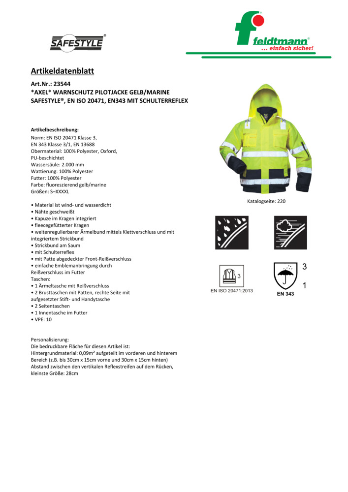 gelb/ AXEL, F-SAFESTYLE, fluoreszierend Warn-Schutz-Piloten-Arbeits-Berufs-Jacke,