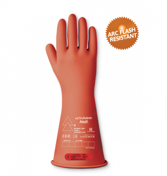 ANSELL-Naturkatschuklatex ohne Trgermaterial, glatte Ausfhrung, Rollrand, Maximale Nutzspannung 1000V WS/ 1500 V GS, Farbe: rot